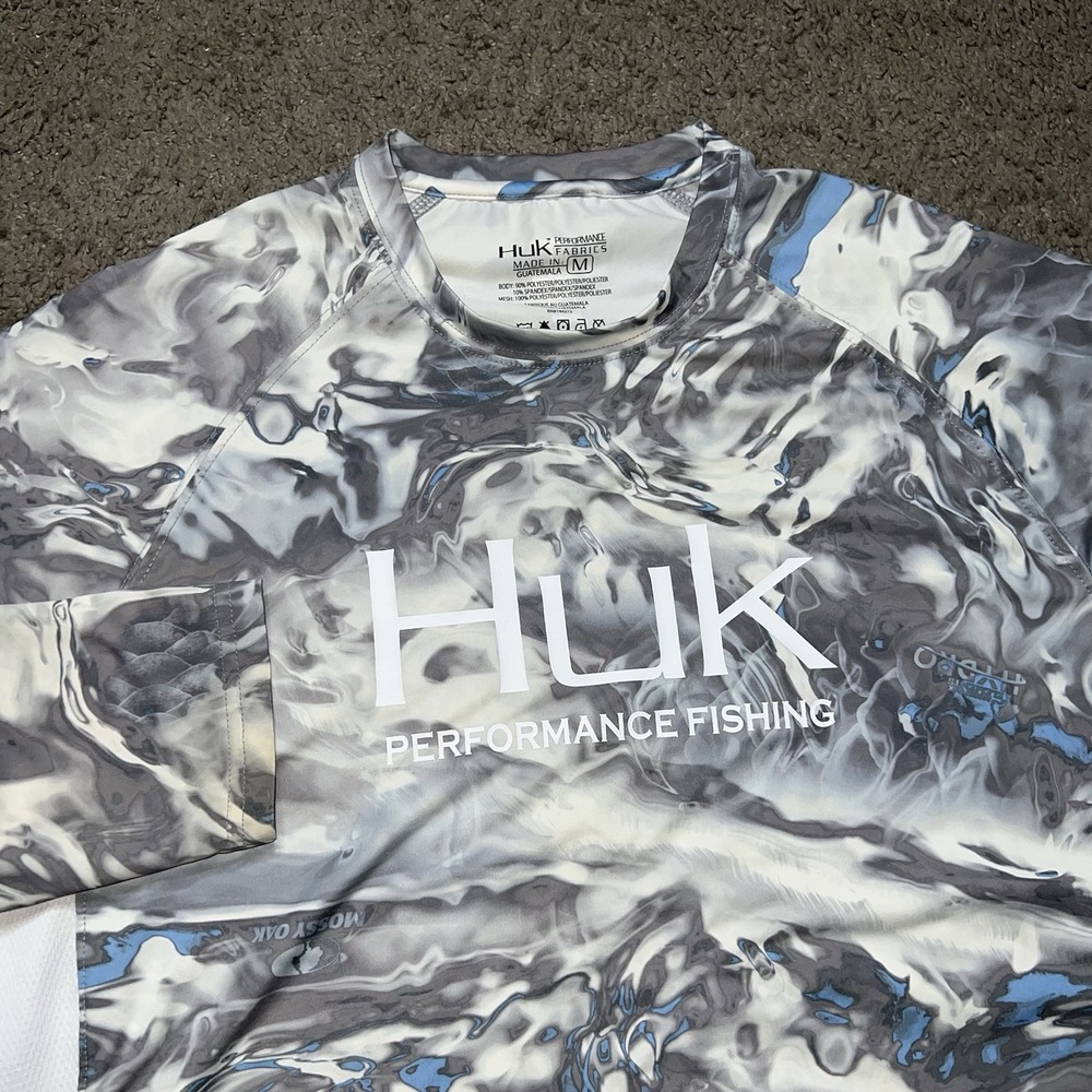 Huk Performance Fishing T-Shirt Men's Size M Long Sleeve Marble Camo Gray